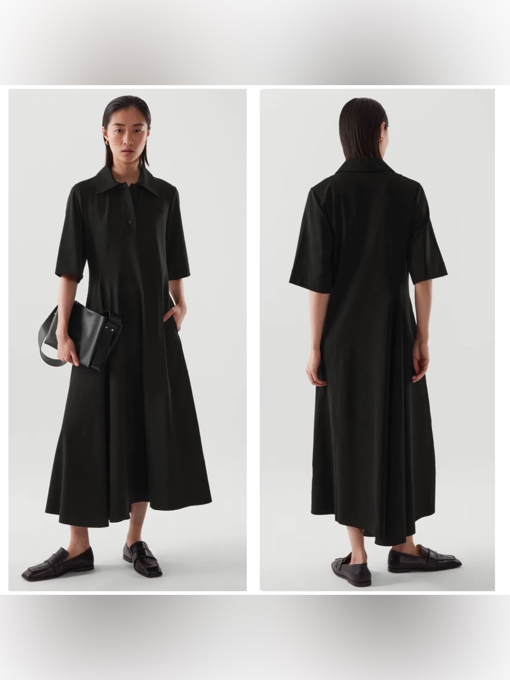 COS Asymmetric Polo Maxi Shirt Dress Black Size Medium NEW